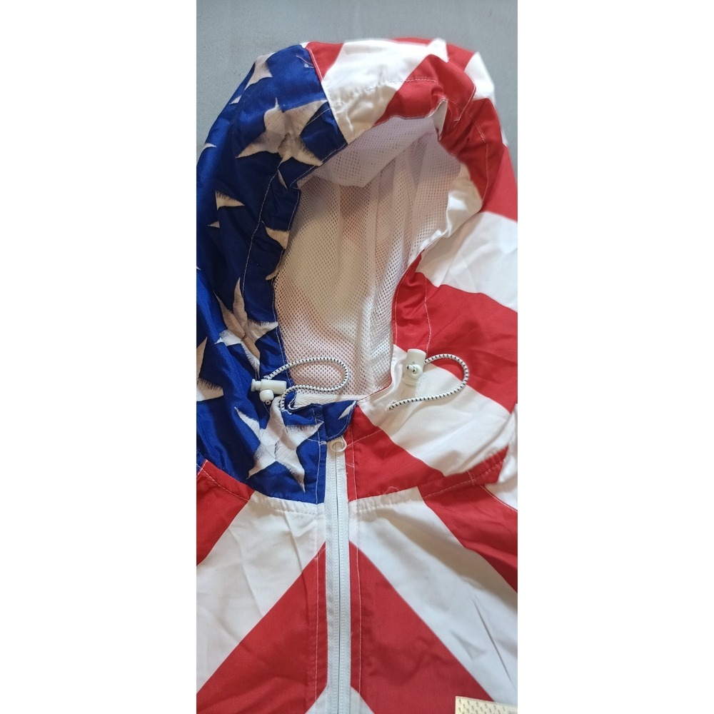 Mens American Flag Jacket Hooded Windbreaker USA Cycling Patriotic M Americana - Picture 7 of 11
